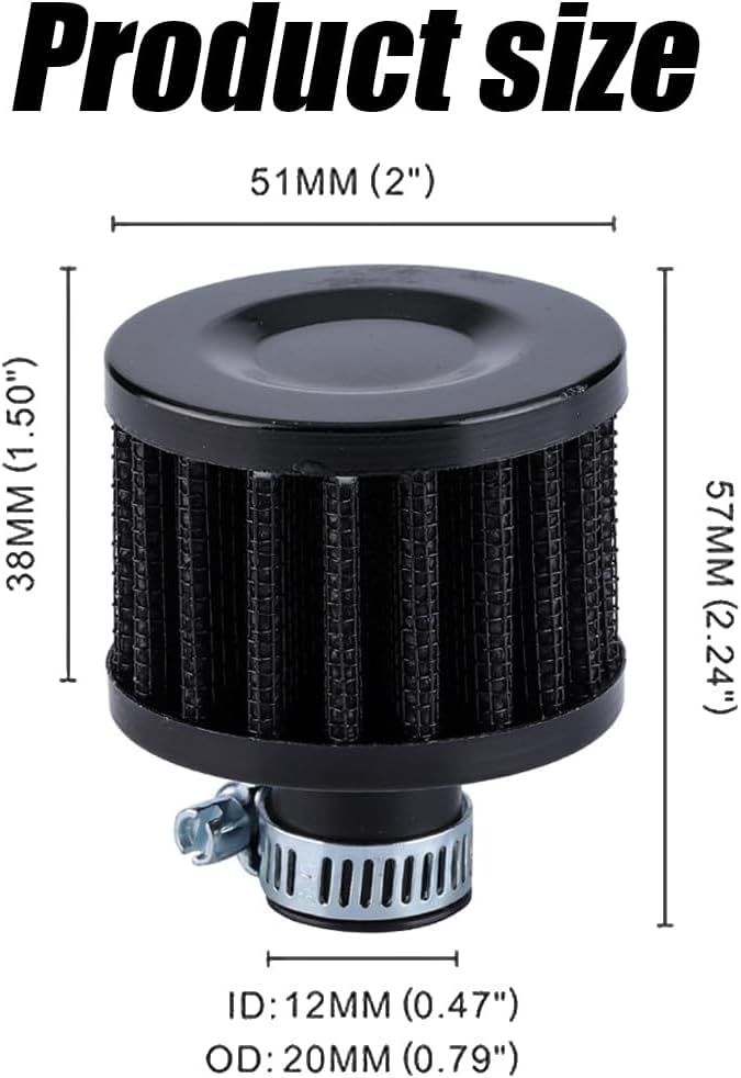 2pcs Air Filter Valve Cover Breather 12mm Air Filter Cold Air Intake Filter Breather