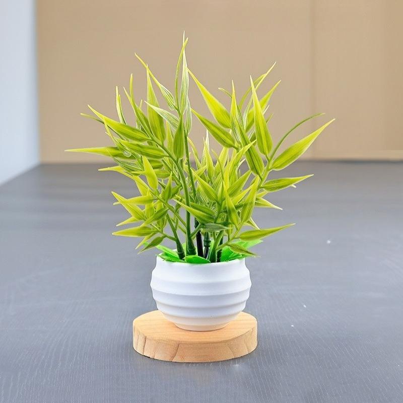 Artificial Bamboo Potted Plants Small Fake Greenery with Black Pots for Home Office Desk and Indoor Decoration