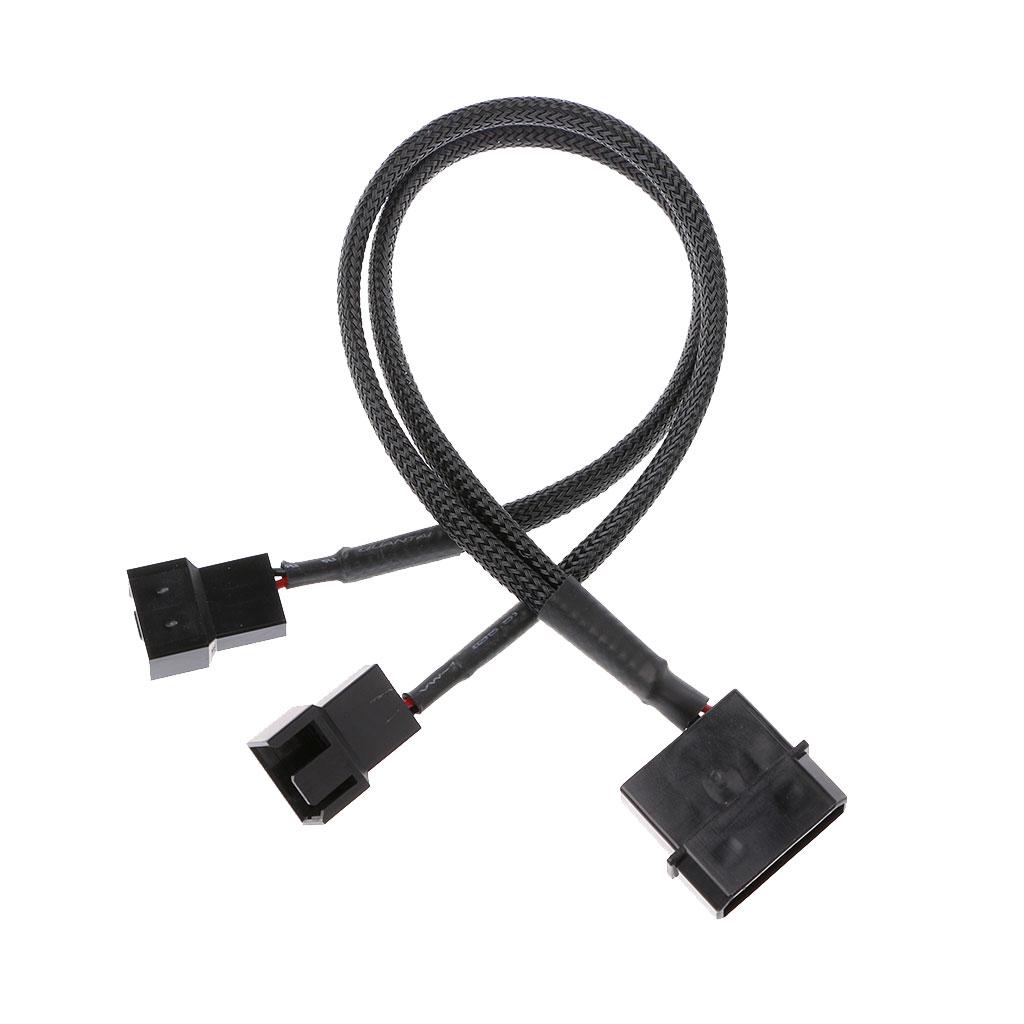 1 To 2 Way Y-Splitter Sleeved 4-Pin Molex Male To 2 X 3-Pin/4-Pin PWM Male Connector Fan Extension Adapter Cable