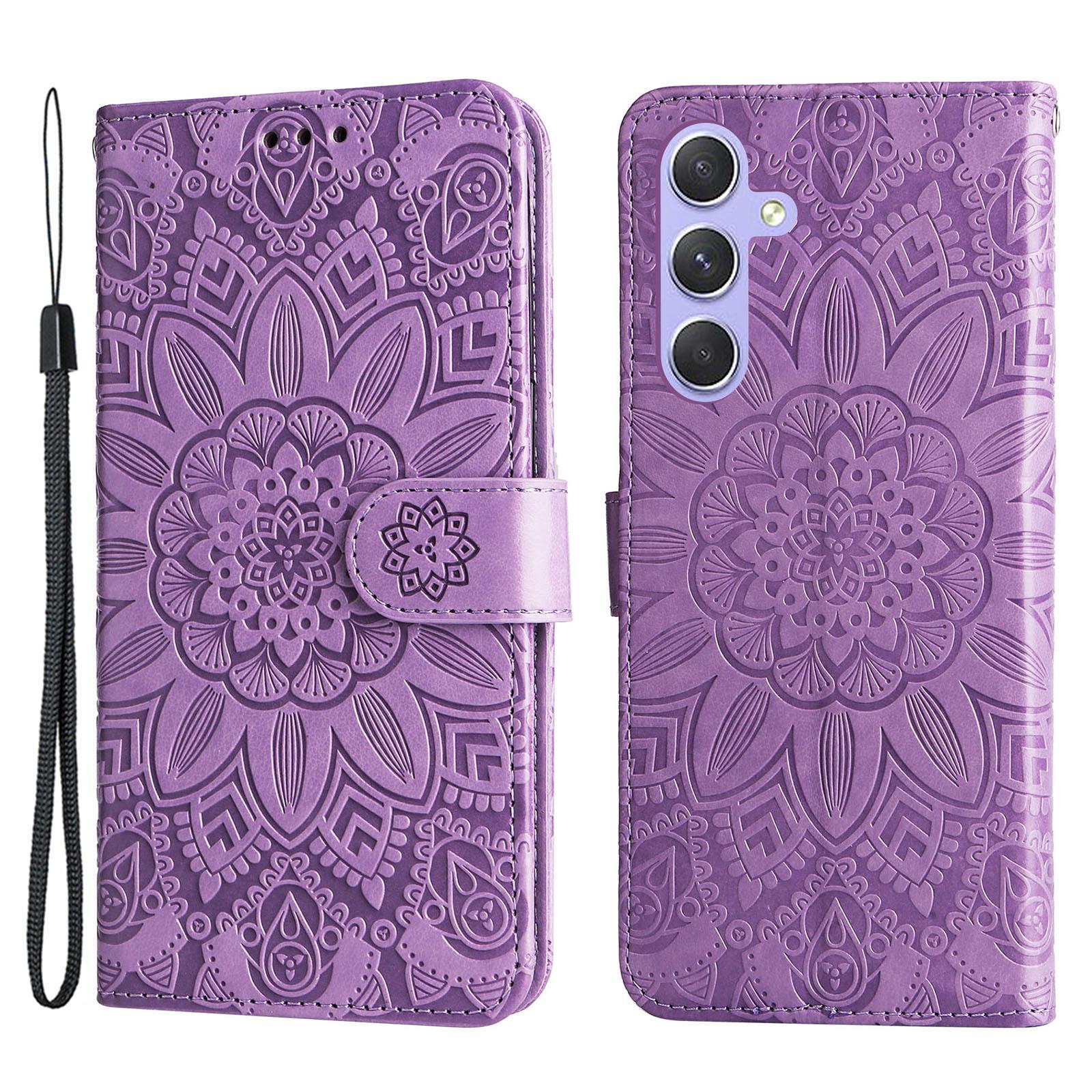 

For Samsung Galaxy M54 5G/F54 5G PU Leather Flip Phone Case Sunflower Imprinted Stand Wallet Cover Purple
