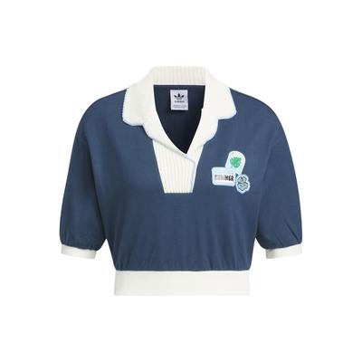 Originals Letter Block Comfort Casual Sports Polo Shirt Women Tops Navy White IW6300