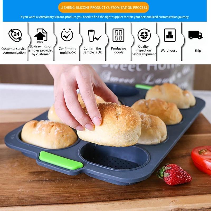 8 Grids DIY Silicone Hamburger Bread Mold Good Flexibility Practical French Heat Resistant Bread Mold Baking Pastry Kitchen Tool