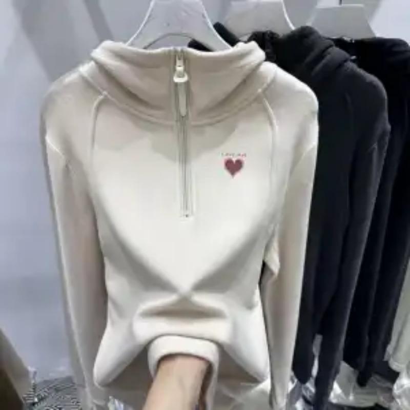 

Derong New Zipper Print Design Sweatshirt Fashion Casual Loose Hooded Bottoming Loose Versatile Top S
