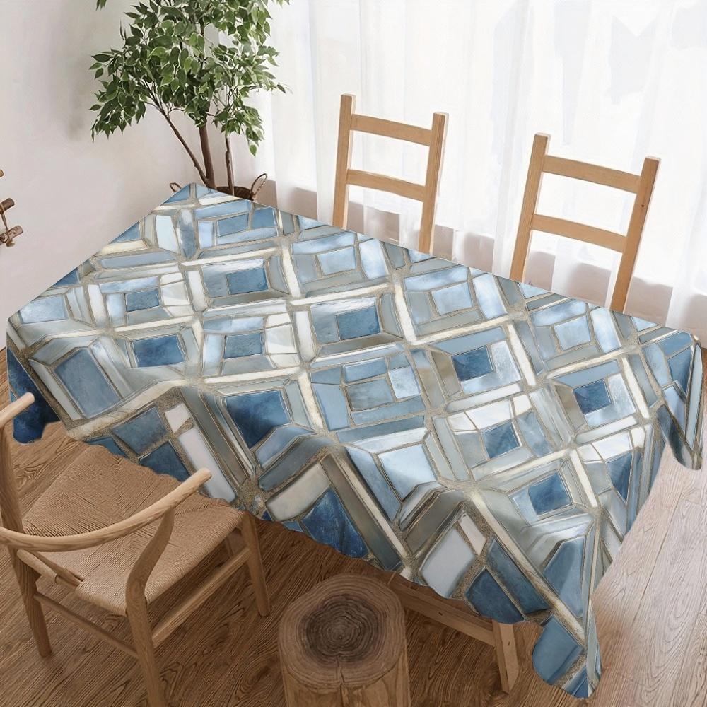 Blues Stained Glass Rectangle Table Cloth for Table Decor Kitchen Dining Waterproof Reusable Tablecloth for Tables Dining Room