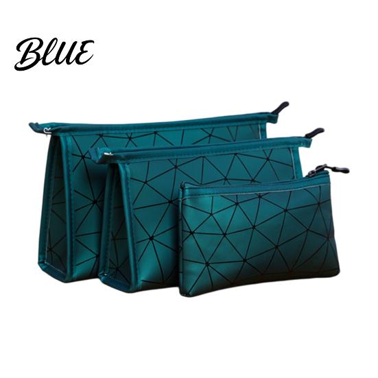 Travel Accessory Pouch Set 3Pcs/Set Makeup Bags Waterproof Faux Leather Cosmetic Bag Portable Geometric Toiletry Bags for Skincare Brushes