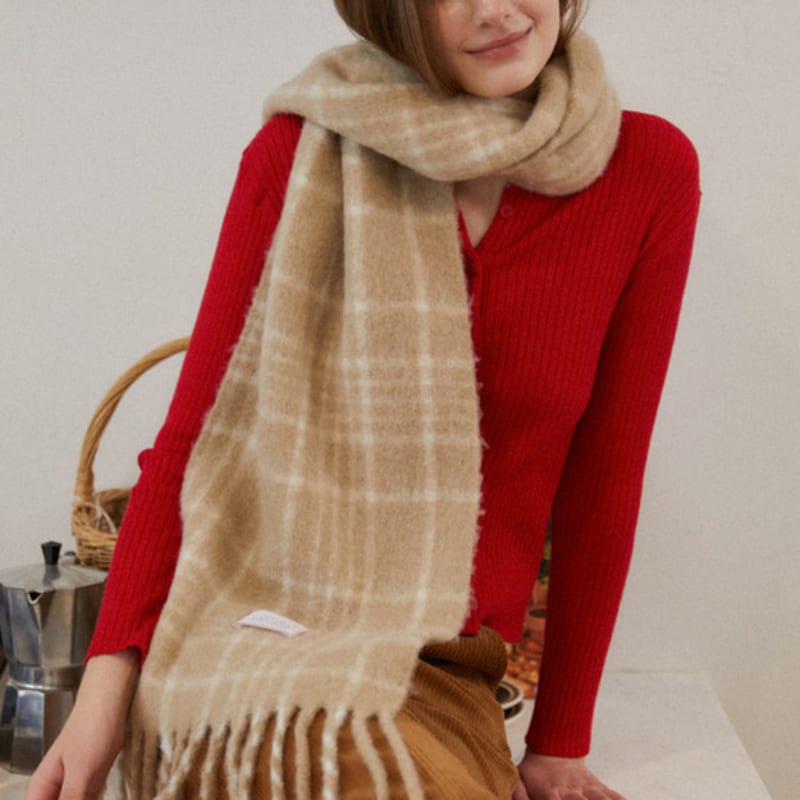 TATIANA Snug Checked Wool Blended Muffler MF8108 Beige