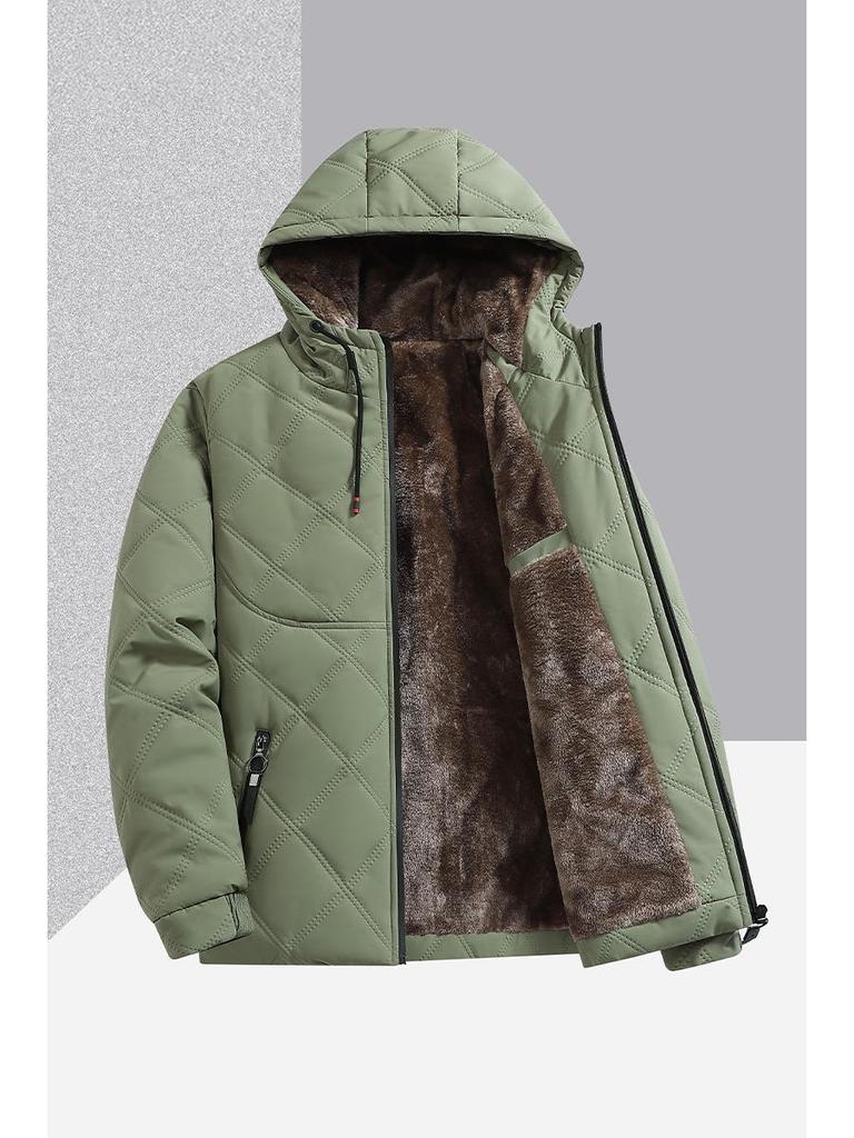 2025 Men's Winter Jacket: Fleece Lined, Thickened Cotton, New Warm Style, Casual Hooded Stand Collar.