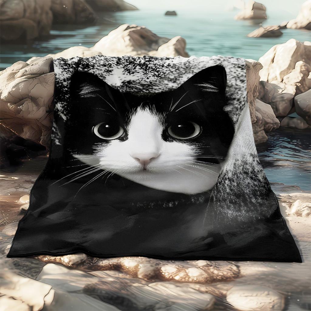 Cute Tuxedo Cat Blanket 2D Soft Cozy Flannel Throw Blanket For Bed Couch Sofa Camping Travel Warm Blanket For Cat Lovers Gift