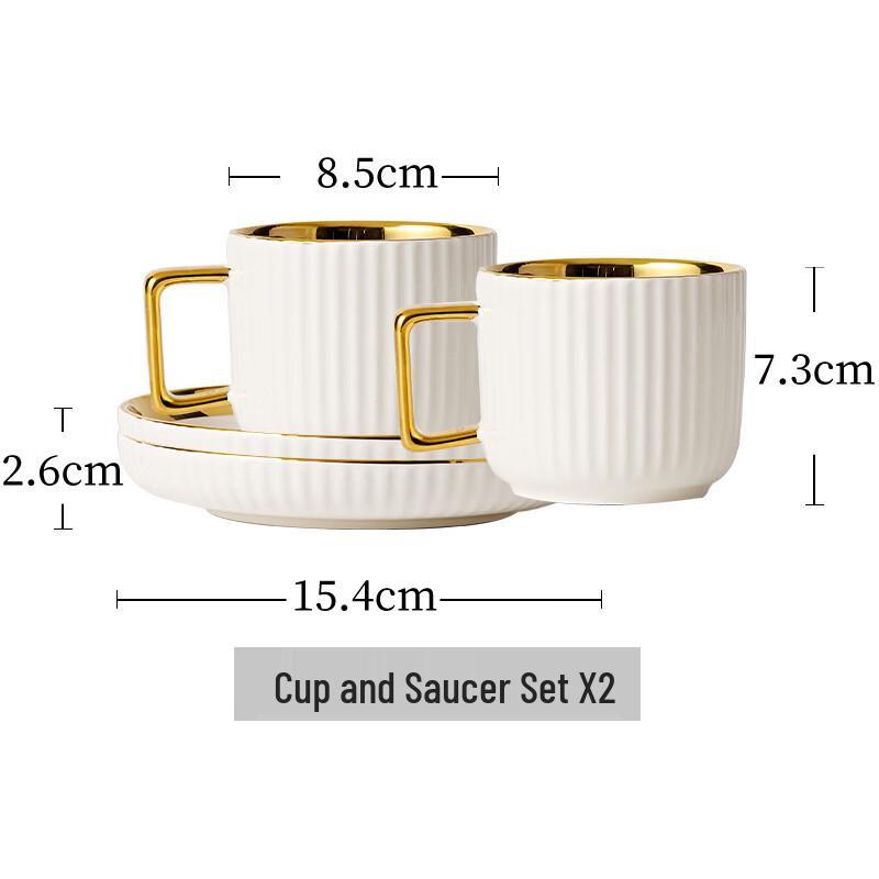 Hanyou Electroplated Ceramic Striped Coffee Mug & Saucer Set (2-Pack)