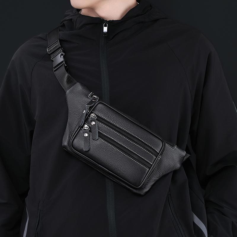 Crossbody Bag Men's Multi-Layer PU Shoulder Bag Business Chest Bag Commuter Waist Bag