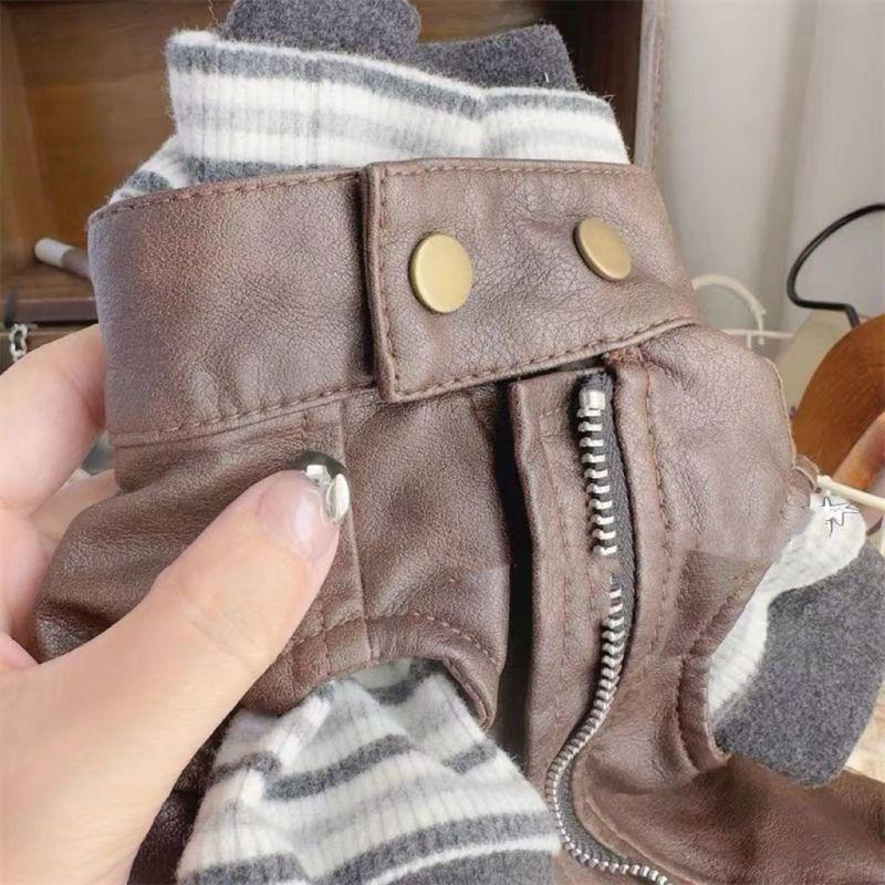 Pet Dogs Cats Jacket Coat Leather For Teddy Schnauzer Dog Warm Coat Jacket Faux Leather Fashion Pet Puppy Clothing Apparel