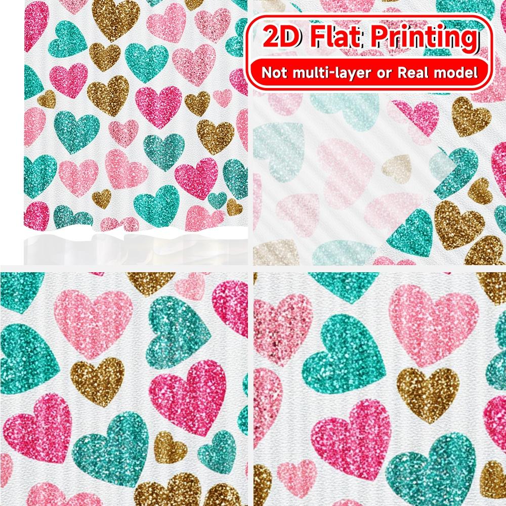 2D Flat Printing  2pcs Heart Delight Chic Curtains Polyester Easy Install Curtains Decorations for Translucent Curtains Privacy