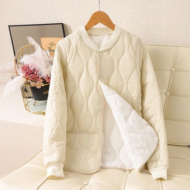 2025 Autumn/Winter New Velvet-Enhanced Lightweight Cotton Jacket, Portable Short Style, Close-Fitting, Warm, and Versatile for Indoor/Outdoor Wear.