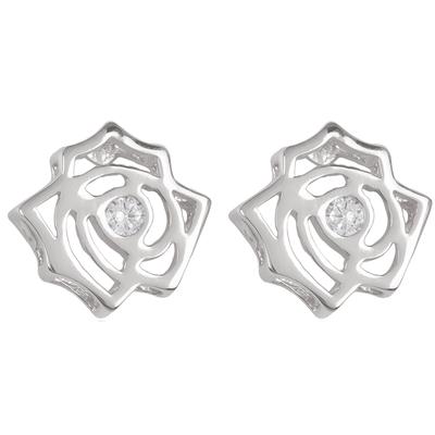 [Q2889] - 'Rosa Romantica' Silberohrringe, Weißsilber (rhodiniert) - 9x9 mm