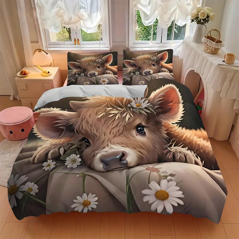 3pcs Flower Crowned Fawn Quilt Cover Set (1 Quilt Cover + 2 Pillowcases Without Pillow Core)