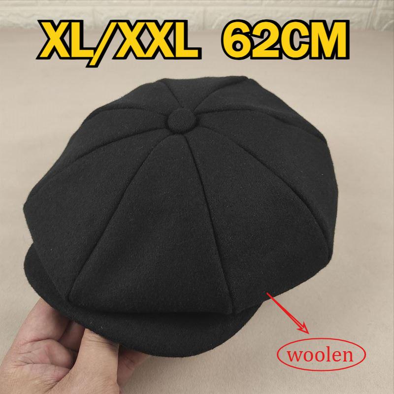 My Extreme Outdoor Activities Men's Black Big Size Woolen Octagonal Hats For Dad Casual Fashionable And Wo Newsboy Hats Thickened Warm Painter Hats 58Cm 60Cm 62Cm Cm