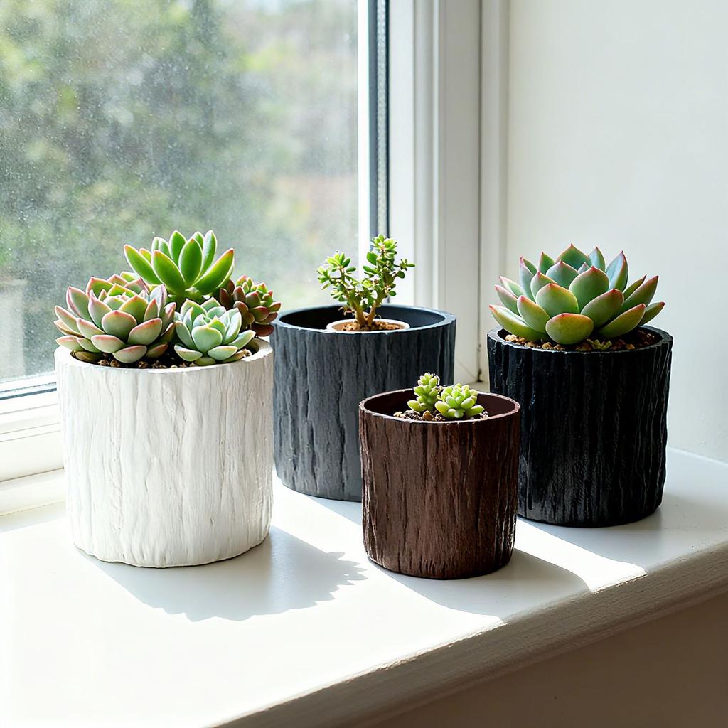 Kunststoff Blumentöpfe im Baumrinden-Stil, Kleine Sukkulenten-Pflanzgefäße für Heimdekoration, Moderner Mini-Indoor-Garten-Topf