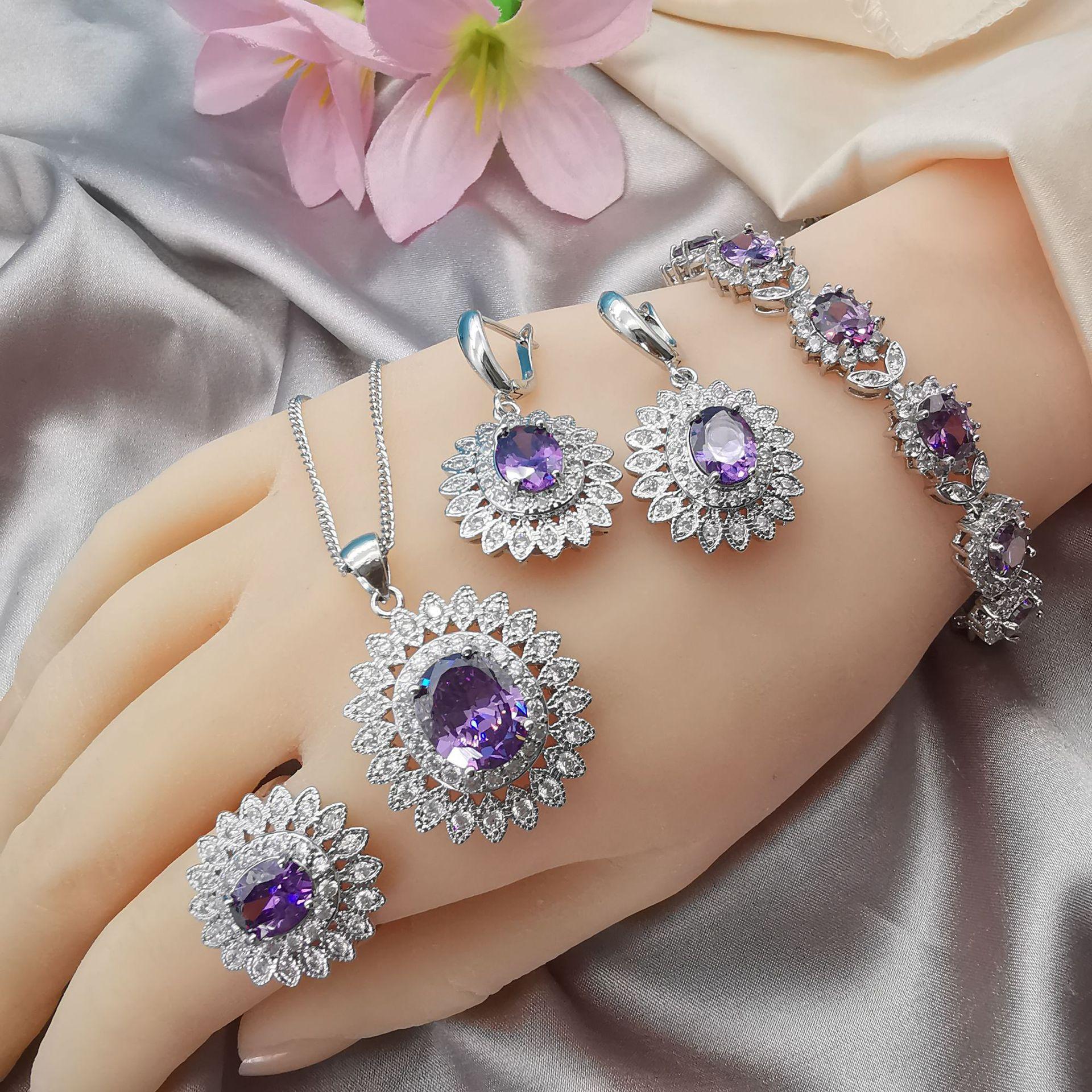 

Модные аксессуары Подсолнух Цирконий Ожерелье Серьги Браслет Четыре предмета Комплект Size 10