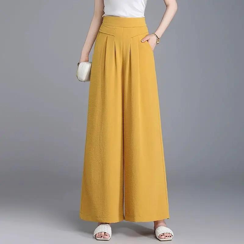 New Thin Style Loose Elastic High Waist Nine-point Casual Drooping Fashionable Wide-leg Women's Skirt Pants Summer
