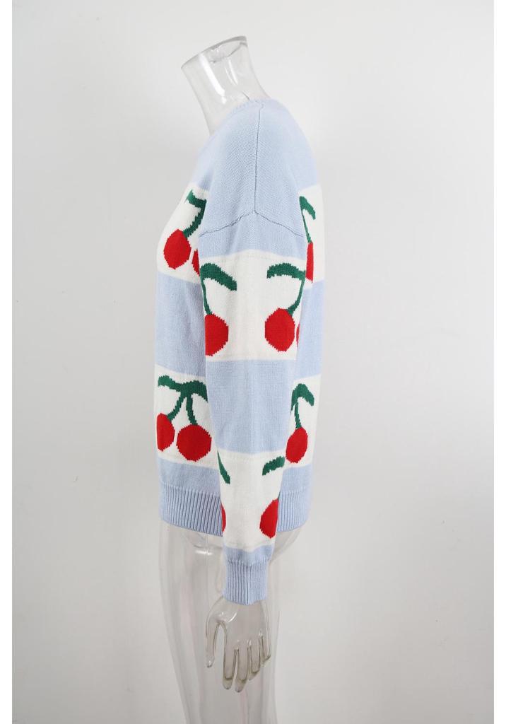 Autumn/Winter 2026 Cherry Jacquard Festive Knit Sweater - European Style Women's Pullover