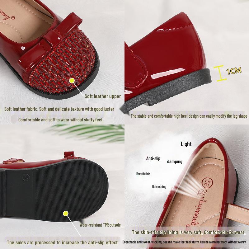 2026 Spring New Arrival: Girls' Crystal Princess Dress Shoes - Formal, Leather, Perfect for Performances