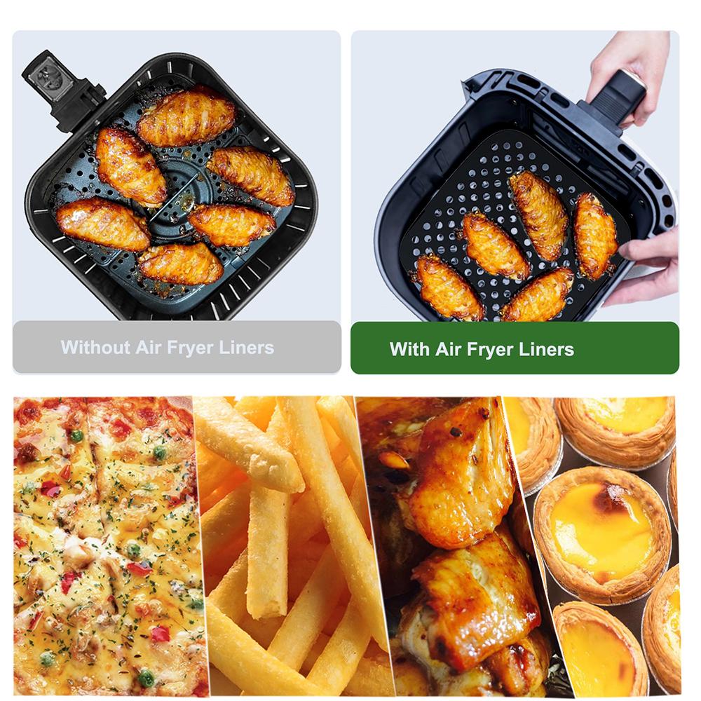 Reusable Silicone Airs Fryer Liners with Airs Fryer Magnetic Cheat Sheet, Easy Clean Airs Fryer Accessories, Non Stick (Square 8.5")
