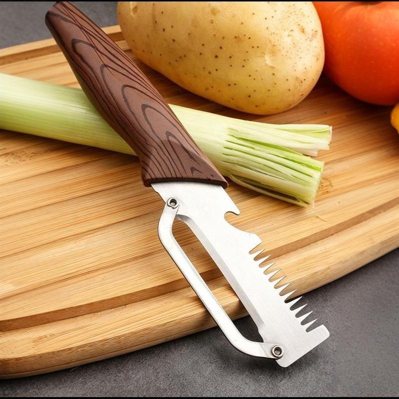 Multifunctional Vegetable Peeler With Sharp Stainless Steel Blade Wood Grain Handle For Kitchen Fruit Potato Peeling