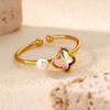 Zircon Four Leaf Clover Rings For Women Gold Color Stainless Steel Opening Couple Ring Aesthetic Wedding Bohemian Jewelry Gift