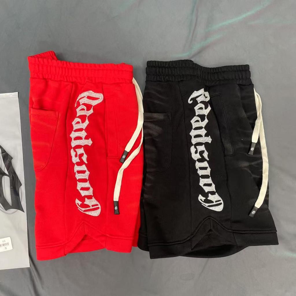 Men's Gothic Embroidered Shorts Washed Vintage Hip Hop Streetwear Loose Sweat Shorts