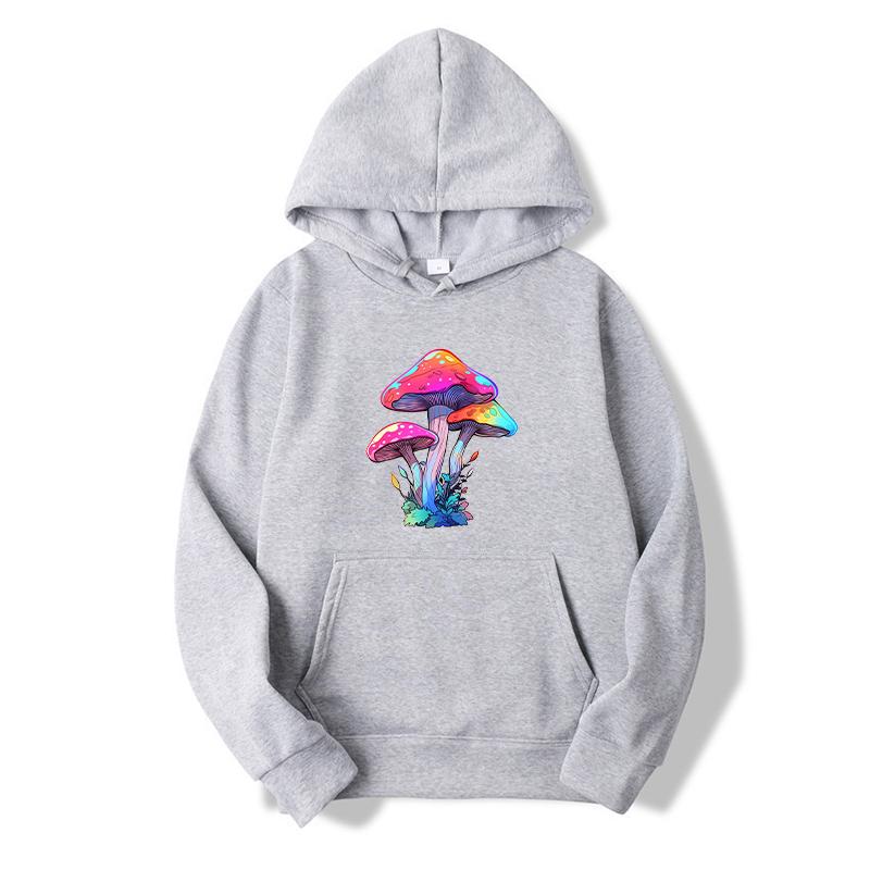 

Women s spring and autumn colorful mushroom print hooded sweatshirt casual long-sleeved pullover S