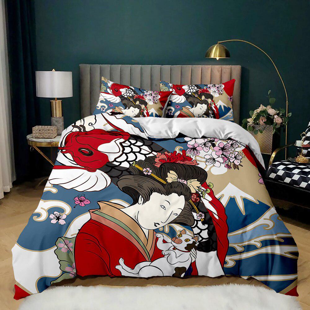Cherry Blossom Duvet Cover Set, Pink Floral Bedding Set Queen Size,Japanese Decor Comforter Covers for Girls Women All Season