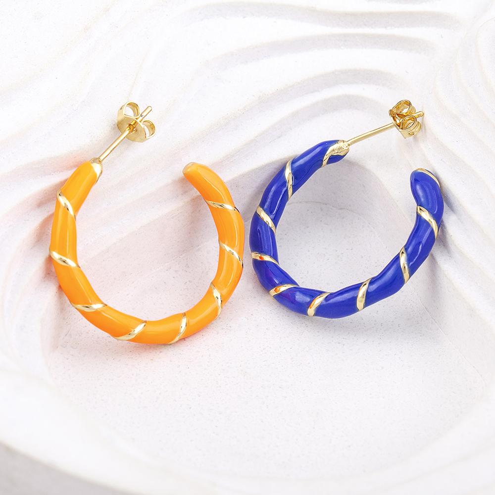 Nidin New Trendy 5 Candy Colors Threaded Strip Pendant Earrings Enamel Oil Dripping Women Elegant Retro Party Jewelry Gifts