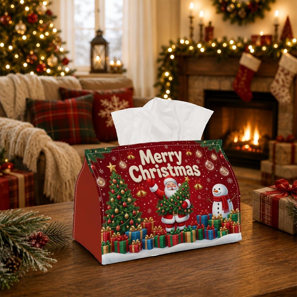 1pc Classic Winter Tissue Box | Multi-Functional Christmas Napkin Box, Suitable for Home, Christmas Car Decoration Santa Snowman Pine Gift - Applicabl