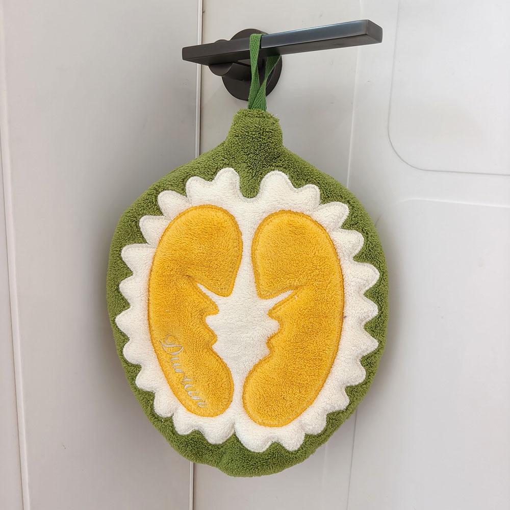Fruit Shape Hand Towel Coral Fleece Handkerchief Durian Guava Shape Towels Wash Hands Wall Hanging Towels for Bathroom Kitchen