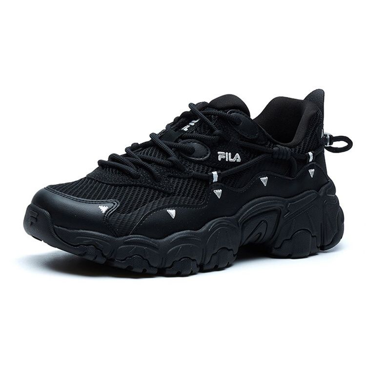 Fila Cat Paw 2.0 Fabric Synthetic Leather Round Toe Lace-Up Low-Top Dad Sneakers Women Sneakers Black F12W124144FBK