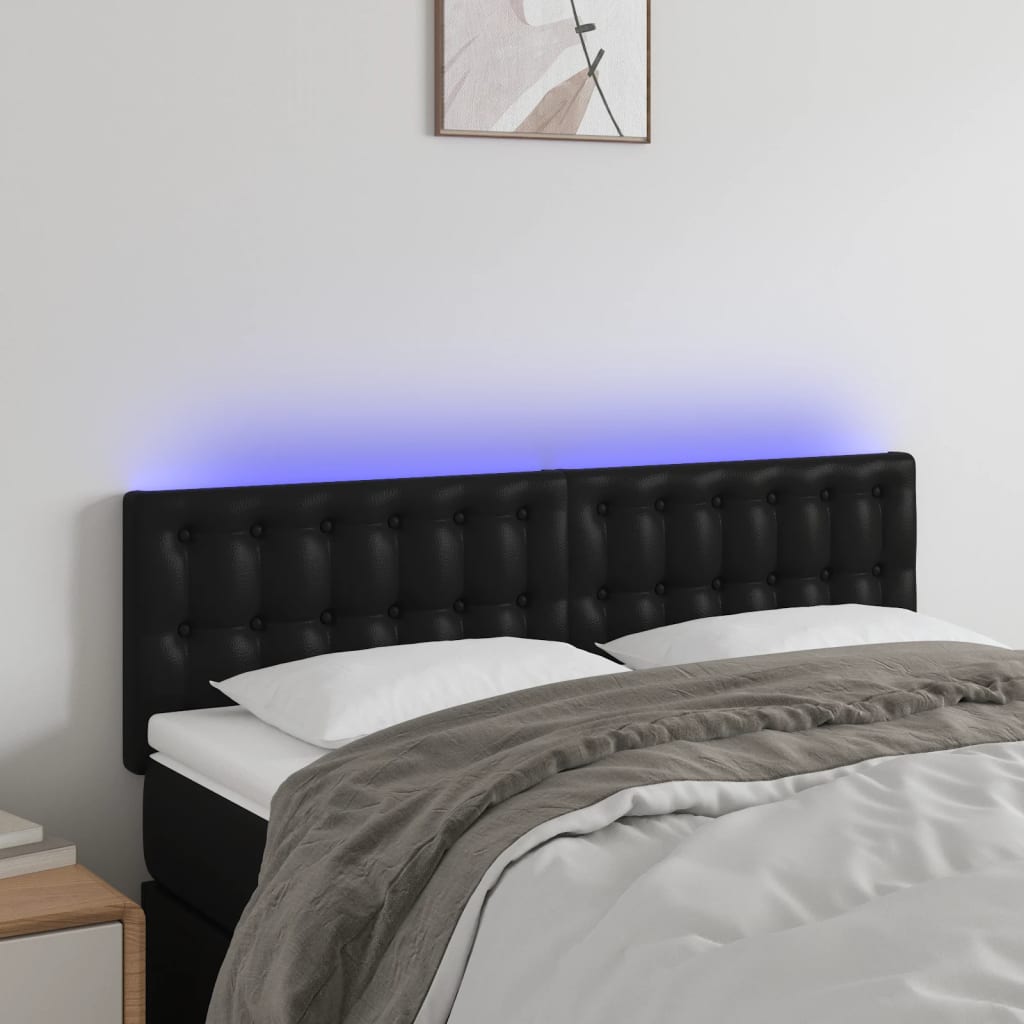 Vidaxl Zagłówek Do Łóżka Z Led, Czarny, 144X5X78/88 Cm, Sztuczna Skóra