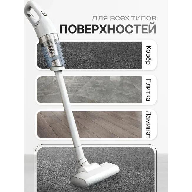 Vertical cordless powerful vacuum cleaner with a lightweight body and battery life up to 60 minutes, white, 2 in 1, for home, computer, car and