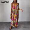 Plus Size Summer Casual Women's Printed Long Loose Splicing Halter Dresses