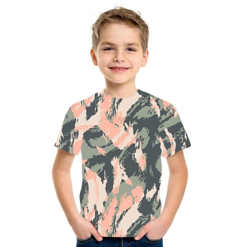 Kinderkleidung Camouflage Farbe 3D-Druck T-Shirt Jungen Mädchen Kleidung 2-10 Jahre Kind Baby Rundhals Oberteil Sommer Outdoor Spielkleidung
