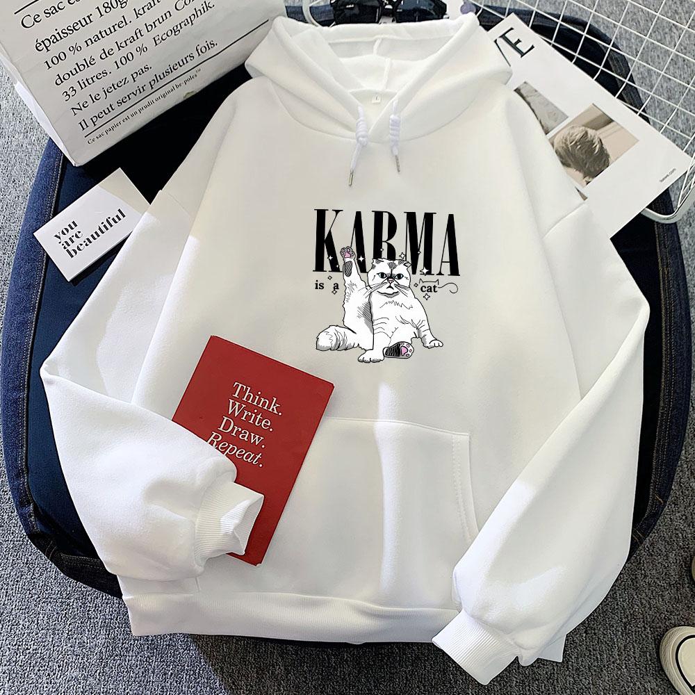The Eras Tour Karma Is A Cat Oversize Sweatshirts Women Fashion Aesthetic Hoodies Anime Long Sleeve High Street