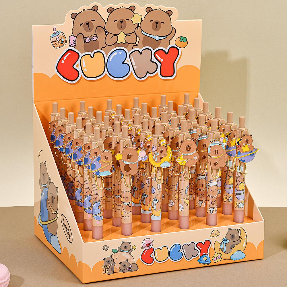 

36pcs Kawaii Capybara Alloy Patch Press Gel Pen Cute 0.5mm Black Ink Writing Pen Stationery School Office Supplies Prize Gift Writing Tools Holiday Gi Random style