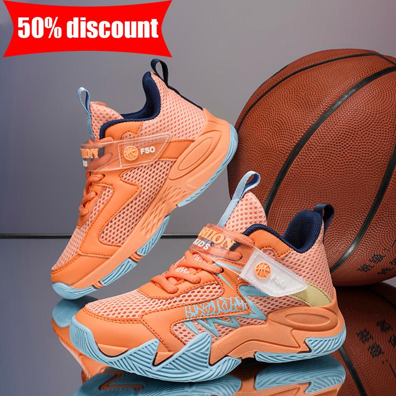 Childrens Sports Shoes School Match Anti Slip Shock-absorbing Basketball Shoes Daily Outdoor Sports High Top Mesh Running Shoes
