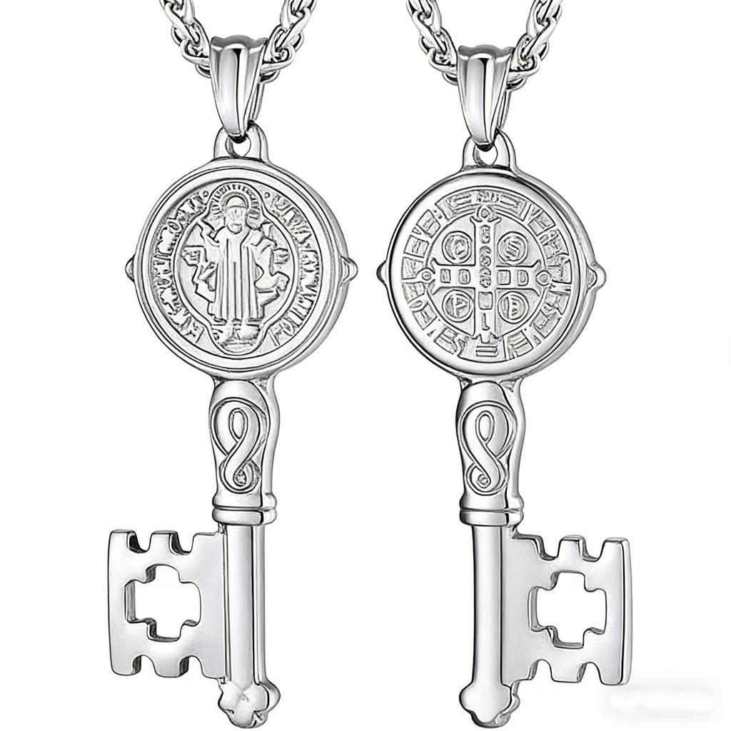 European and American Jewelry St. Benedict's Exorcist Key Necklace Titanium Steel Pendant Chain Pendant
