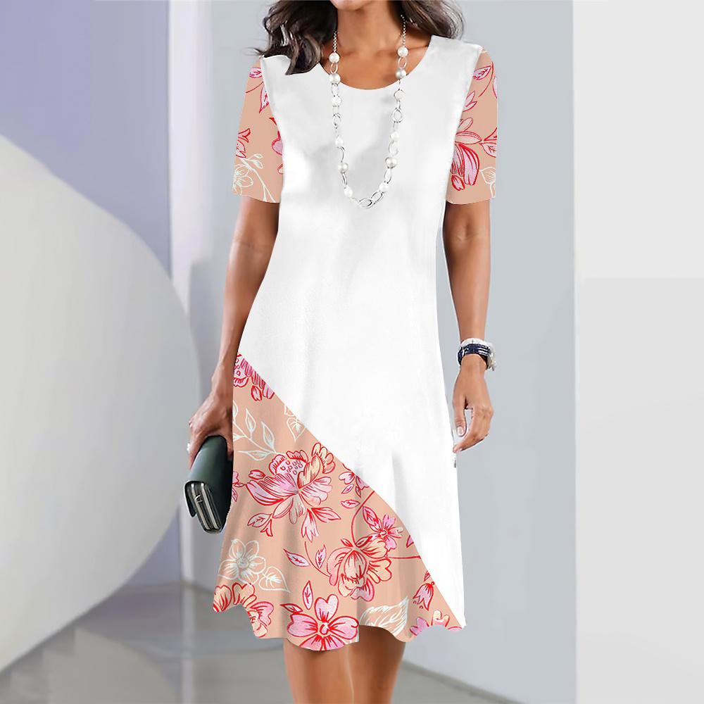 Vestidos de mujer 2025, estampado floral, elegantes vestidos midi, vestido femenino de manga corta, ropa de moda de gran tamaño, verano