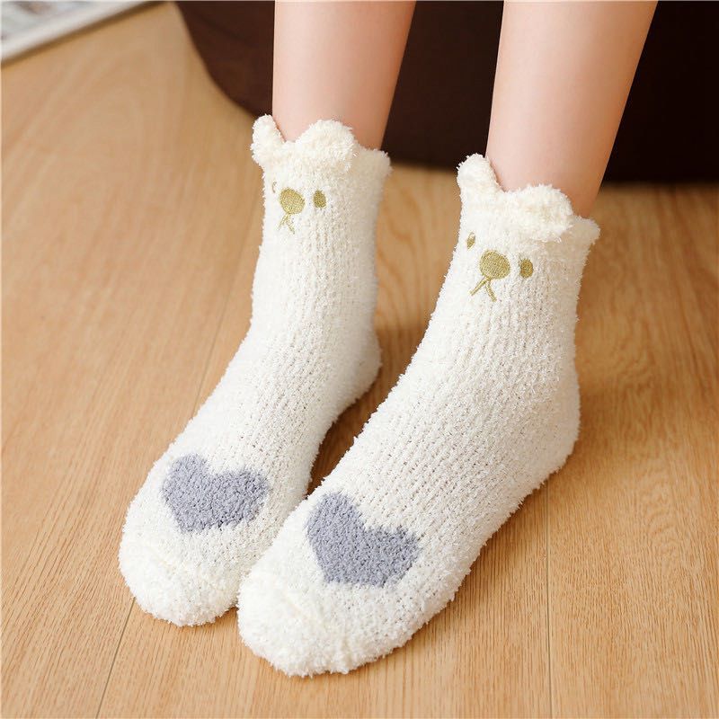 Thermal Socks For Womens Coral Fleece Socks Floral Print Sock Colorful Winter Cute Fashion Fuzzy Female Funny Long Socks