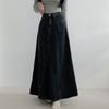 Mizqz Back Banding High Waist Denim Cut Flare Maxi Long Skirt