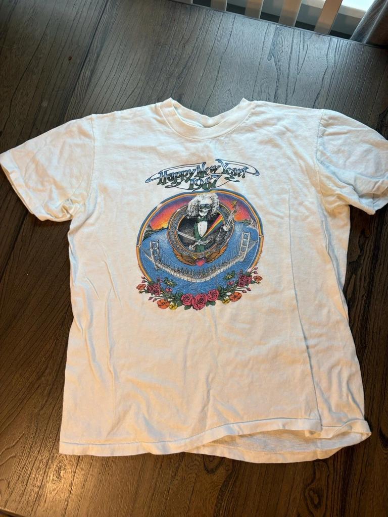 Vintage Grateful Dead Happy New Year 1987 T Shirt White Jerry Jasper BTH116