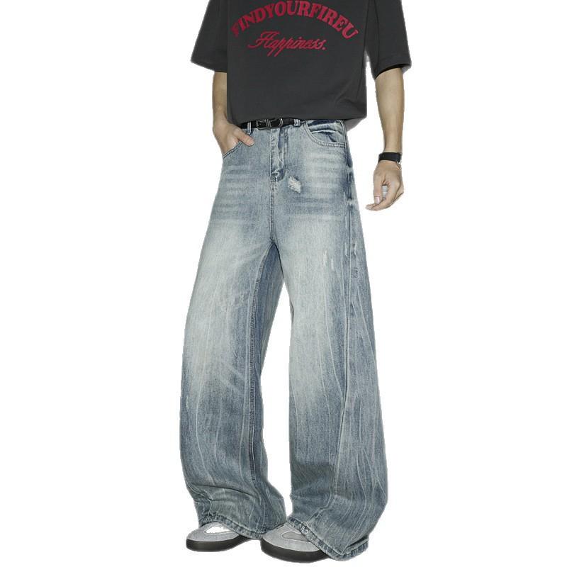 Vintage Washed Wide Leg Straight Cut Denim Jeans Men Women Comfortable Loose Fit Fall Winter