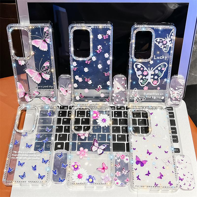 Butterfly Diamond Imd Hard Shell Suitable for Samsung S25 UltraS24FE Mirror Bracket Mobile Phone Case A56A17 Japanese and Korean