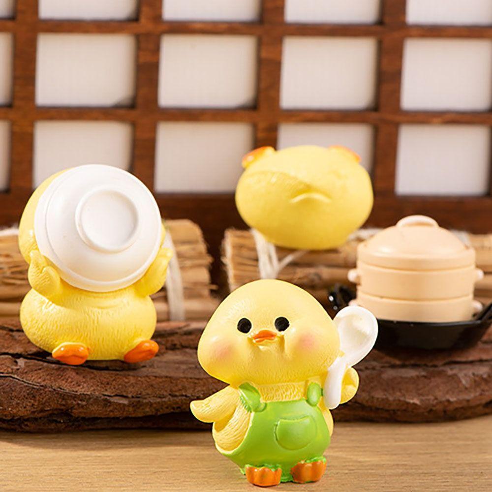 Resin Little Cooking Duck Statue Fairy Garden Desktop Knick-knacks Cartoon Yellow Duck Figurines